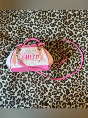 Juicy Couture Hot Pink and Cream Kids Crossbody with Jeweled Logo